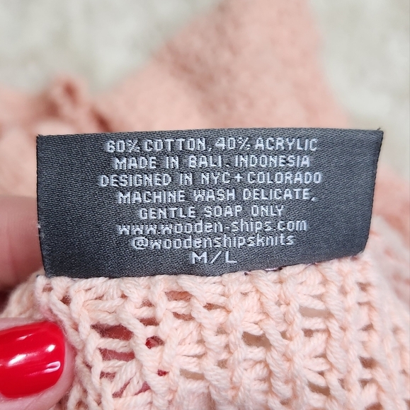 Wooden Ships Loose Knit Oversized Slouchy Cotton Blend Sweater Sz Med/LG Peach - Picture 9 of 9